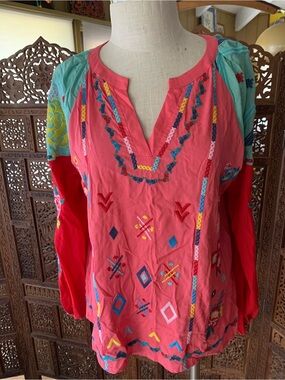 Savanna Jane Coral-Pink Embroidered Boho Tunic